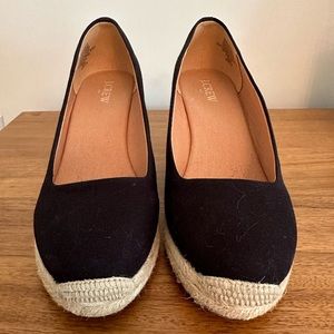 J Crew Factory Canvas Espadrille Wedge, Black, size 8.5